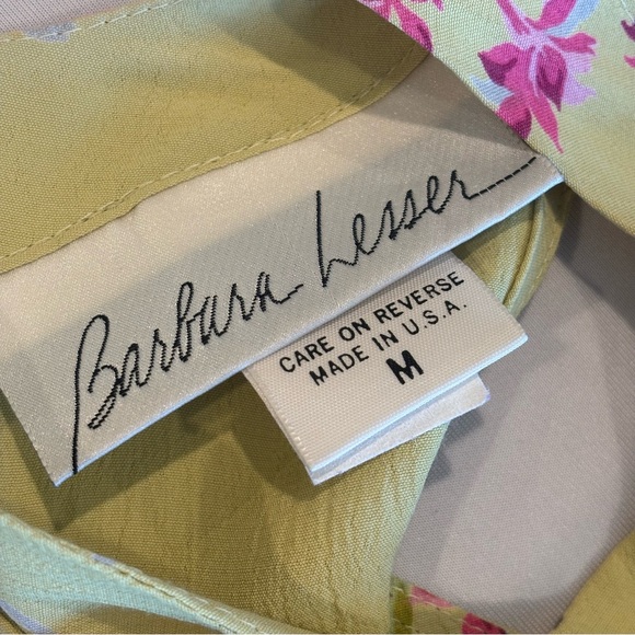 VINTAGE BARBARA LESSER 90s Y2K Sleeveless Rayon Green Floral Dress Made in USA M - Picture 6 of 12